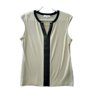 Calvin Klein Sleeveless Cream and Black Blouse Size Small